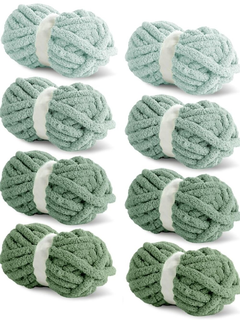8 Packs Jumbo Sage Green Chunky Chenille Yarn for Crocheting, Bulky Thick Fluffy